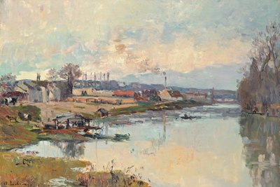 La Seine à Port Marly door Albert Charles Lebourg