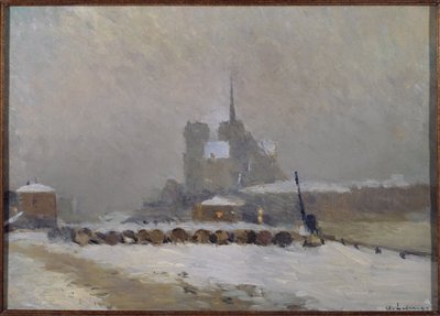 Notre-Dame de Paris, sneeuweffect, avond door Albert Charles Lebourg