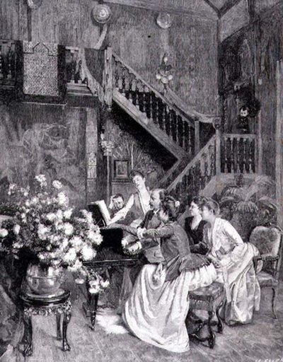 Muziek studeren (gravure) door Albert (after) Aublet