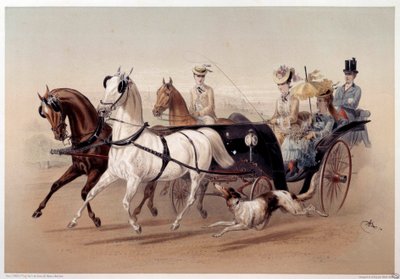 Een Victoria-wagen en de paarden van Tarbes Print door Albert Adam (1833-?) 19e eeuw Parijs, Musée Carnavalet door Albert Adam
