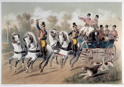 Jachtpauze, het vertrek van de jagers. Prent door Albert Adam (1833-?) 19e eeuw Parijs, Musee Carnavalet door Albert Adam