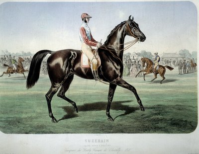 Racen: Suzerain, winnaar van de Chantilly derby in 1868. Lithografie door Albert Adam (1833-?) door Albert Adam
