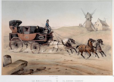 De postkoets die de stad Saint Etienne bedient. Lithografie door Albert Adam 19e eeuw Parijs, Musee Carnavalet door Albert Adam