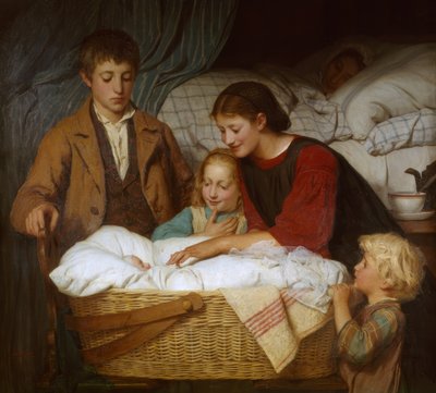 De pasgeborene door Albert Anker