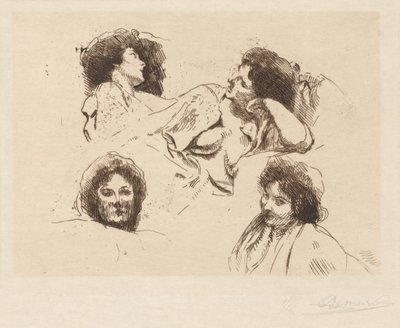 Vier hoofden van vrouwen: Studie voor "Het gelukkige eiland" door Albert Besnard
