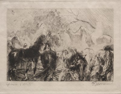 Paardenmarkt in Algiers door Albert Besnard