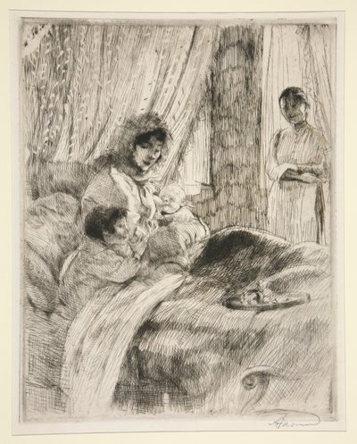 Le Déjeuner (of Gelukkige Moederschap) door Albert Besnard