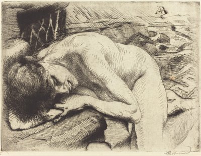 Model slapend op de vloer door Albert Besnard