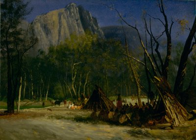 Indianen in Council, Californië door Albert Bierstadt