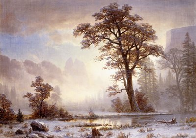 Vallei van de Yosemite - Sneeuwval door Albert Bierstadt