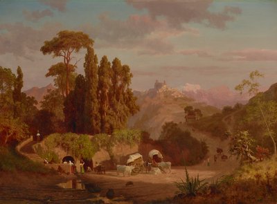 Uitzicht op Subiaco, Italië 1859 door Albert Bierstadt