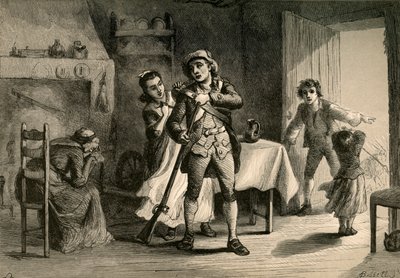 Een Minuteman bereidt zich voor op oorlog, 1877 door Albert Bobbett