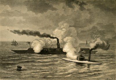 Aanval van de Monitor op de Merrimack, 1878 door Albert Bobbett