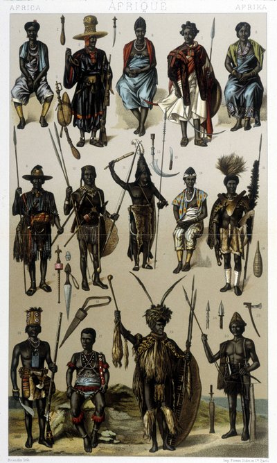 Kostuums van Guinee, Senegal en Gabon. Illustratie in 