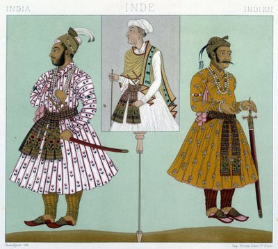 Kostuums van Mugol-dignitarissen. Gravure door Racinet door Albert Charles August Racinet