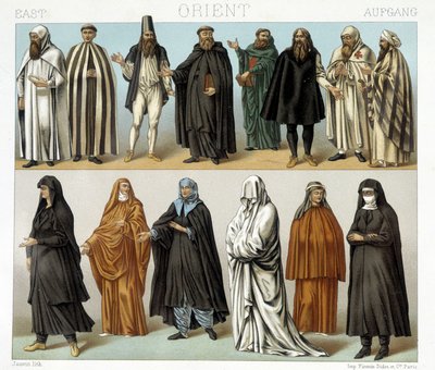 Kostuums van monniken en religieuzen in het Midden-Oosten in de 19e eeuw. Illustratie in 