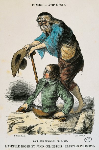 Hof van wonderen in Parijs, gravure door Auguste Racinet, Frankrijk door Albert Charles August Racinet