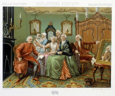 Engelse bourgeois in hun interieur door Albert Charles August Racinet