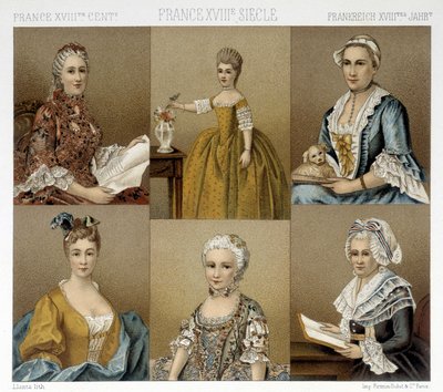 Franse vrouwelijke mode in de 18e eeuw. Illustratie in 