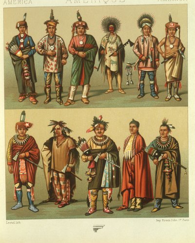 Illustratie van Noord-Amerikaanse Indianen uit Kansas en Nebraska, VS door Albert Charles August Racinet