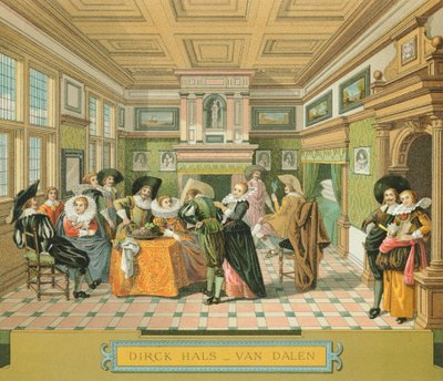 Interieur van een Nederlands adellijk huis in de 17e eeuw, illustratie uit The Complete Costume History door Racinet Auguste door Albert Charles August Racinet