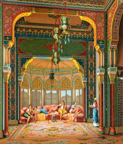 Interieur van een Turks gebouw, illustratie uit Complete Costume History door Auguste Racinet door Albert Charles August Racinet