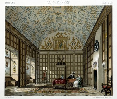 Interieur van een statig huis in Engeland in de 17e eeuw. Illustratie in 