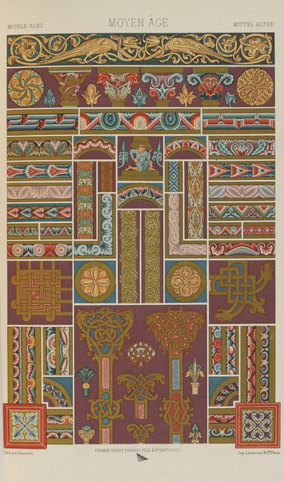 Middeleeuwen, plaat 40 uit Polychromatisch Ornament: Honderd Platen in Goud, Zilver en Kleuren, 1873 door Albert Charles August Racinet