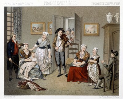 Muzikanten spelen hun instrumenten voor een familie in een huis. Illustratie in 