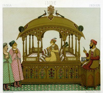 Troon van de Mugol-keizers. Chromolithografische plaat - in 