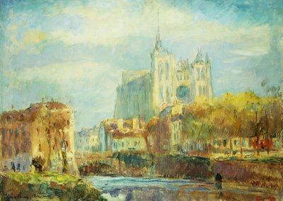Kathedraal van Amiens in herfstzon door Albert Charles Lebourg