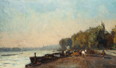 Op de brug bij Suresnes in de herfst door Albert Charles Lebourg