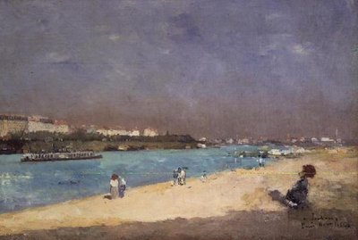 Uitzicht op de buitenwijken van Parijs vanaf de Pont National, 1882 door Albert Charles Lebourg