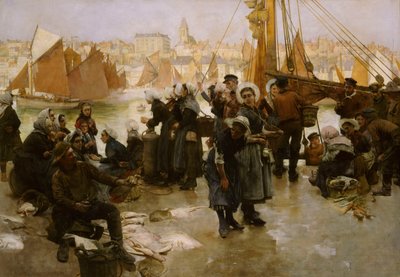Vertrek van de Vissersvloot, Boulogne door Albert Chevallier Tayler