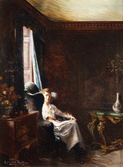 Lezen bij het raam, 1919 door Albert Chevallier Tayler