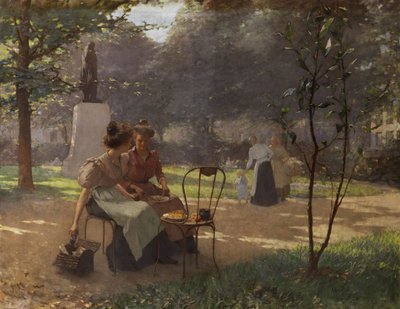 Twee jonge meisjes in het park door Albert Cresswell