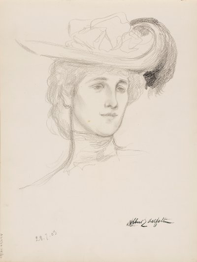 Vrouw met hoed (Mme Flore Deschamps) door Albert Edelfelt