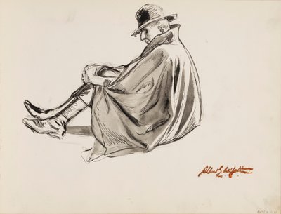 Zittende man in een cape door Albert Edelfelt