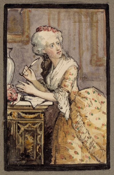 Schrijvende dame, studie voor de rococo-dame door Albert Edelfelt