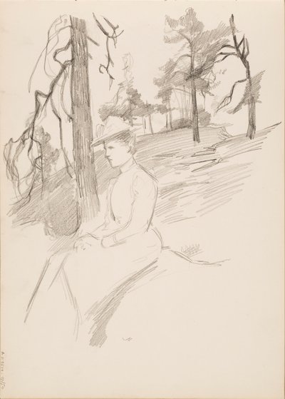 Landschapsschets, vrouw op voorgrond door Albert Edelfelt