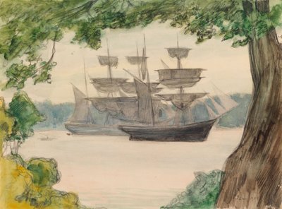Zeilboten in het landschap door Albert Edelfelt