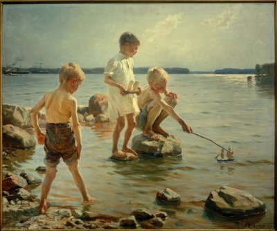 Spelende jongens aan de kust door Albert Gustaf Aristides Edelfelt