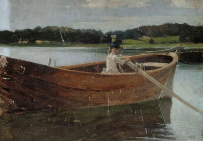 De zus van de kunstenaar, Berta, in een roeiboot, studie door Albert Edelfelt