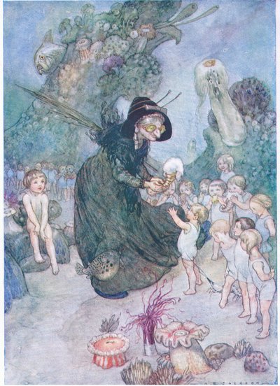 Tom keek toe hoe al deze zoete dingen werden weggegeven totdat zijn mond waterde, uit The Water Babies uitgegeven door Humphrey Milford Oxford University Press, ca. 1930 door Albert Edward Jackson