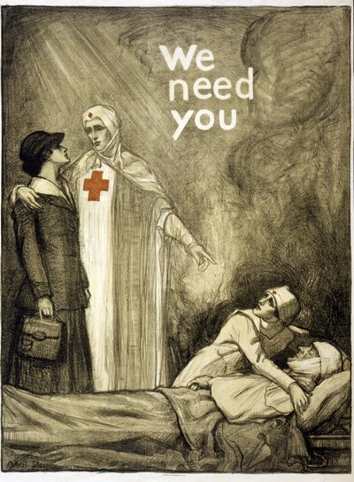 Rode Kruis wervingsposter, "We hebben je nodig", uitgegeven in 1918 door Albert Edward Sterner