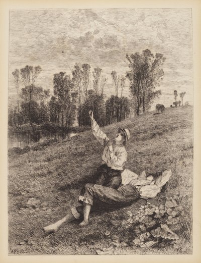 Zonder titel (Jongens die een vlieger oplaten) door Albert Fitch Bellows