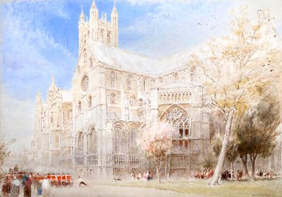 Canterbury Kathedraal. Een Soldaten Parade door Albert Goodwin