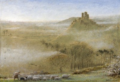 Corfe Castle, Meimorgen, c.1860-c.1932 door Albert Goodwin