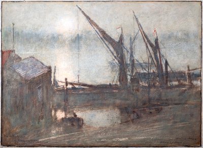 Mist op de rivier, Cheyney Walk, Chelsea door Albert Goodwin