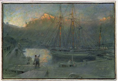 De haven van Solla, Mallorca door Albert Goodwin